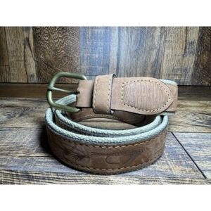 Sz 36 Zeppelin Leather Belt Fly Fishing Flies Graphic Solid Brass Buckle